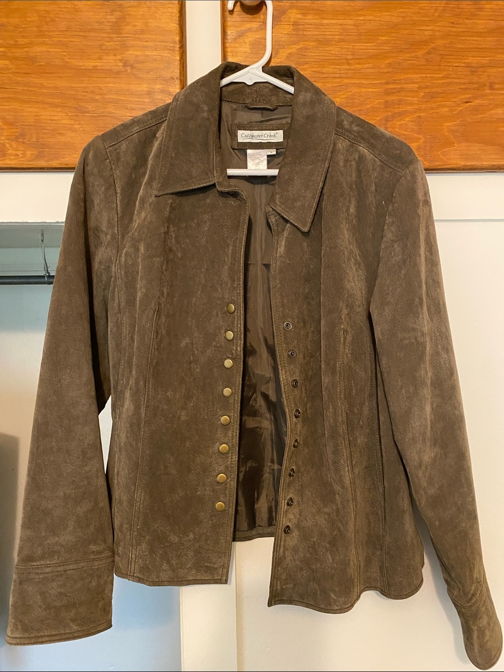 Coldwater Creek Brown Suede Leather Snap-Front Jacket